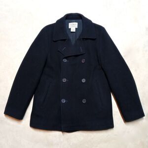 LL Bean 100% Wool Peacoat Jacket SIze SMALL Navy Button Pockets Sailor Parka